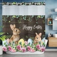 thumbnail image 6 of Happy Easter No Hooks Shower Curtain with Snap-in Liner Spring Khaki Bunny Pink Rose Flower Leaf Plants Wood Grain Shower Curtains for Bathroom, Waterproof, Easy Install, Washable 72"x72", 6 of 9