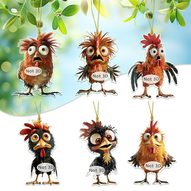 Binmer 6pcs Crazy Bird Pendant 2D Flat Car Interior Rearview Mirror Decoration Backpack Pendant