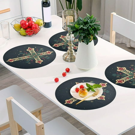 

Round Grid Placemat One Sizex6 Round Placemat PVC Plate Mat，15.4 Inch Non-Slip and Heat Resistant Table Placemat Dining Room Placemat Cross Pattern