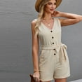 thumbnail image 4 of Fjuchai Women's One-Piece Shorts Casual V-Neck Rompers Shorts Womens Summer Sleeveless Bodysuit Shorts Button Straight Jumpsuits with Belt S-XXL, 4 of 9