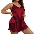 thumbnail image 2 of cfhntfmh Women's Plus Size Pajama Sets 2 Piece V Neck Cami Tops Drawstring Shorts Sleepwear Sleeveless Pj Set(Red,X-Large), 2 of 6
