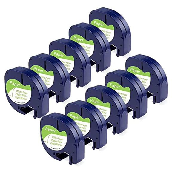 10-Pack Compatible with DYMO Letratag Label Maker Refills White Paper 91330 10697 1/2" X 13' 12mm X 4m Black On White Label Tapes for DYMO LetraTag 200B LT-100T LT-100H QX50 Label Maker