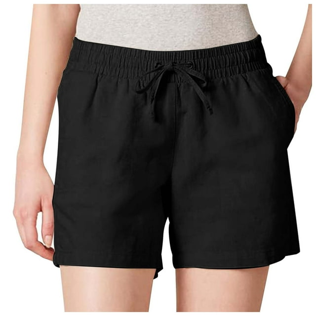 Bmisegm Womens 5 Inch Inseam Drawstring Linen Blend Short Pants for Women Black XXL