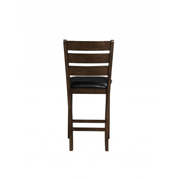Set of 2 - 41" Dark Wood Finsh and Black Faux Leather Ladder Back Counter Height Chairs