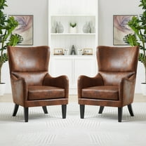 AmoDwell Mid-Century Wingback Chair Set of 2, Accent Chair with Nailhead Trim, Upholstered Chairs for Living Room Brown