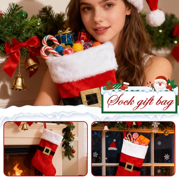Plush Christmas Stocking Fireplace Decoration 1PC - Large Stocking Gift Bag Ornament, Soft Fabric Durable for Christmas Home Decor, Reusable