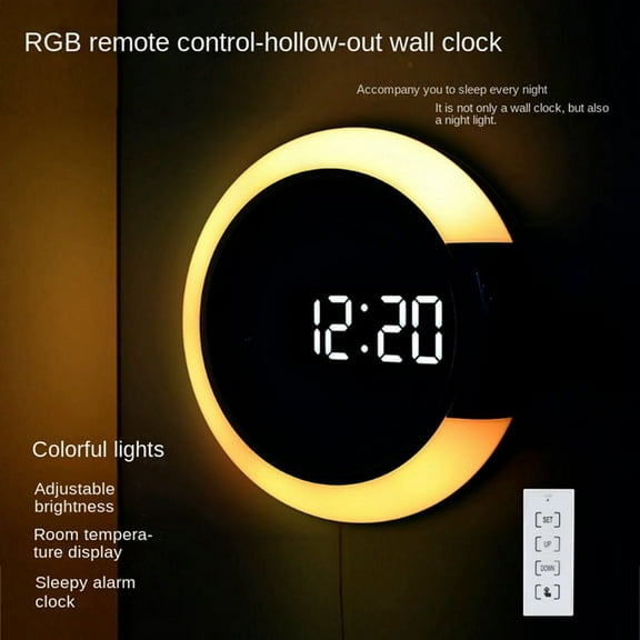 LED Digital Wall Clock Display Temperature 7 Colors 3D Bedroom Living Room Decoration Mirror Alarm
