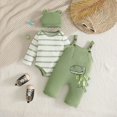 thumbnail image 2 of UAYOTSE Baby Boys 3 Piece Cartoon Overalls Outfit Stripe Bodysuit Jumpsuit Ear Hat Infant Fall Winter Clothes Set Size 12-18 Months, 2 of 8