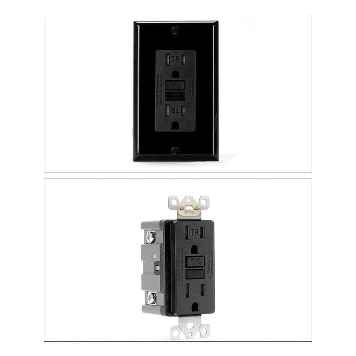 2X GFCI Outlet 15 Amp, Self-Test GFI Electrical Outlet, Tamper  GFCI Receptacle with Wall Plate Black