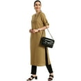 thumbnail image 4 of eloria Women's Fashion Solid Kurti In Mandarin Collar Neck Design, Fabric : Cotton, Color : Brown, Size : Small, 4 of 5
