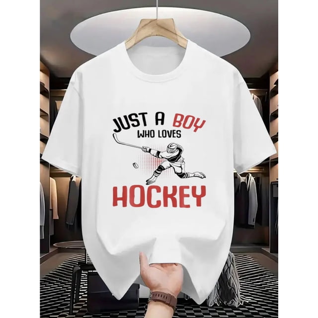 Soft Breathable Boys' "Just a Boy Who Loves Hockey" Graphic T-Shirt | Sporty Graphic Shirt for Spring/Summer Sports & Casual Play - Comfortable Fit