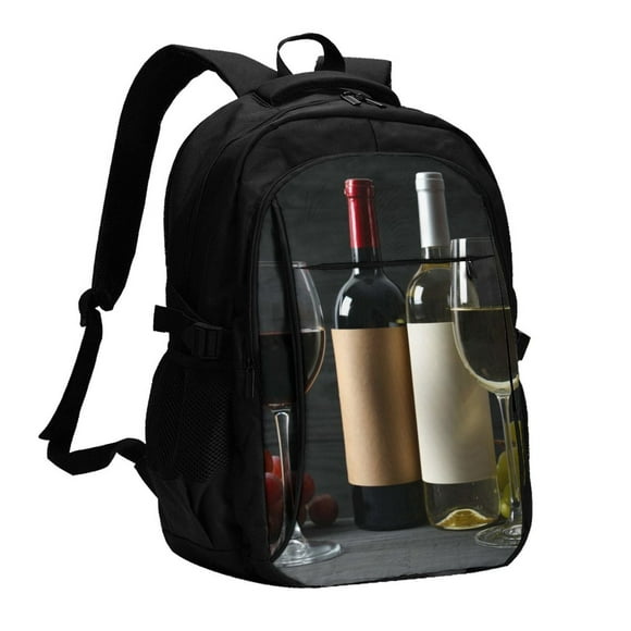 Kdxio Two Bottles Of Red And White Wine Print USB Backpack with Charging Port Laptop Bag Large Capacity Travel Work School Bag