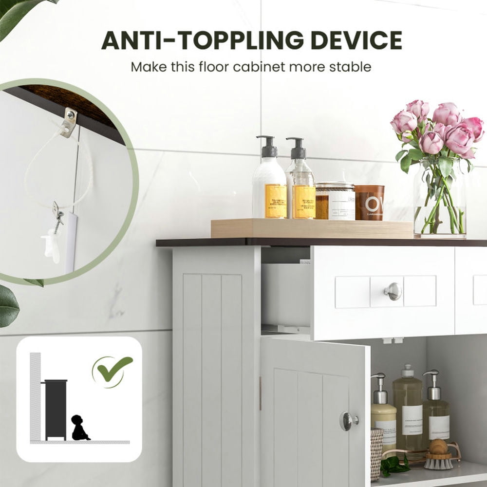 Finihen Bathroom Storage Cabinet, Bathroom Floor Cabinet, Freestanding Bathroom Floor Cabinet Storage Organizer with 2 Drawers, for Bathroom, Living Room, Bedroom, Kitchen, White Finihen Bathroom Storage Cabinet, Bathroom Floor Cabinet, Freestanding Bathroom Floor Cabinet Storage Organizer with 2 Drawers, for Bathroom, Living Room, Bedroom, Kitchen, White