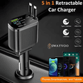 thumbnail image 5 of Swayvoo 65w Retractable Cable Car Fast Charger Type C and Type C with Built-In Cords with Starlight, 5 of 6