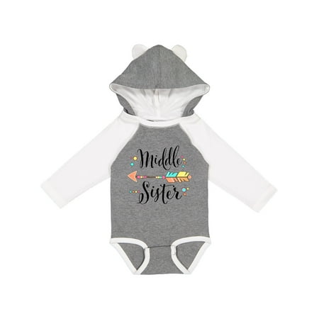 

Inktastic Middle Sister- dots and arrow Gift Baby Girl Long Sleeve Bodysuit