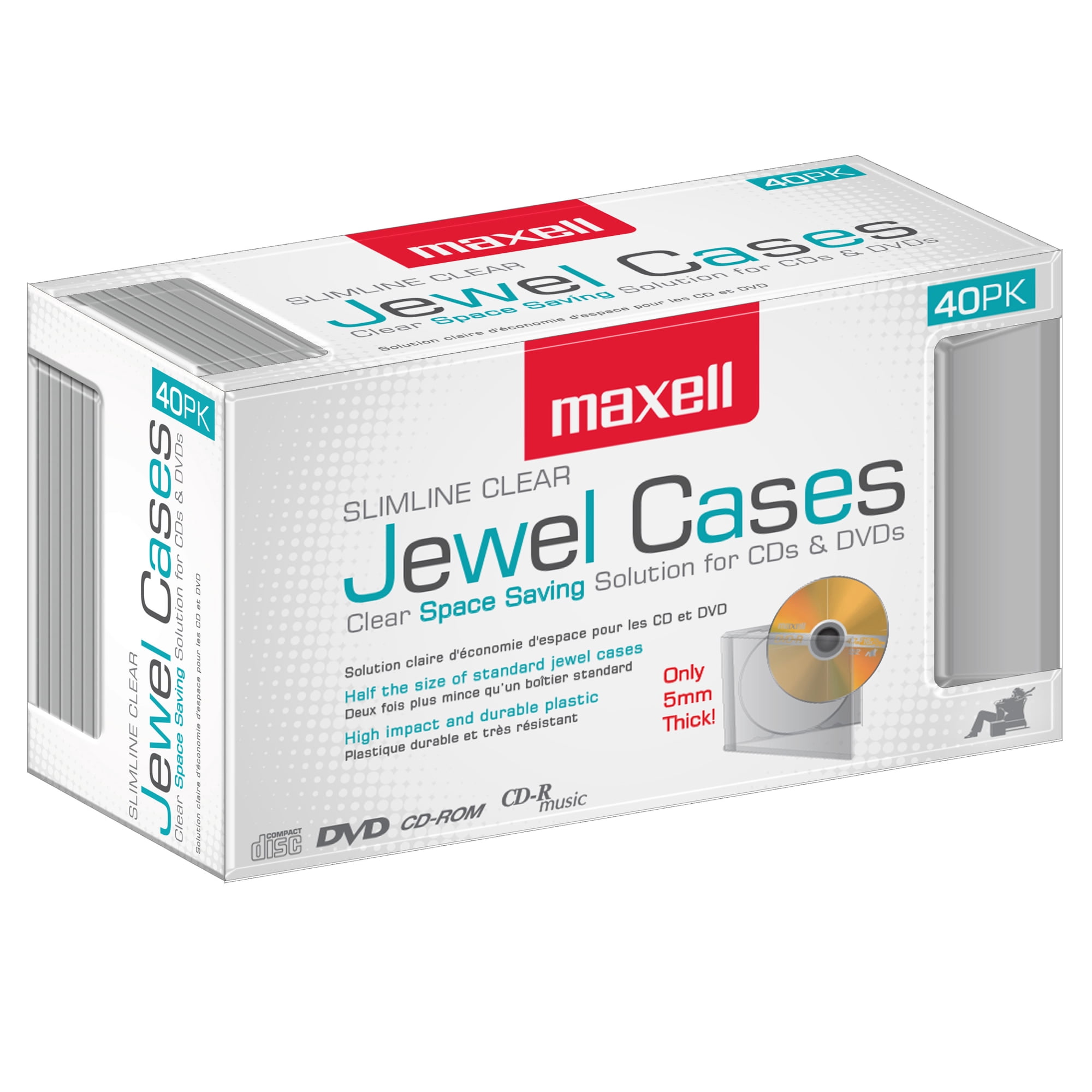 Maxell 40-Pack CD-DVD Slimline Jewel Cases, Clear