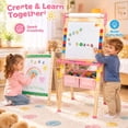 thumbnail image 2 of Vecukty Pink Unicorn Kids Art Easel, Adjustable Height Wooden Double Sided Chalkboard & Magnetic Whiteboard with Paper Roll & Storage Tray, Educational Art Toy Gift for Boys & Girls, 2 of 9