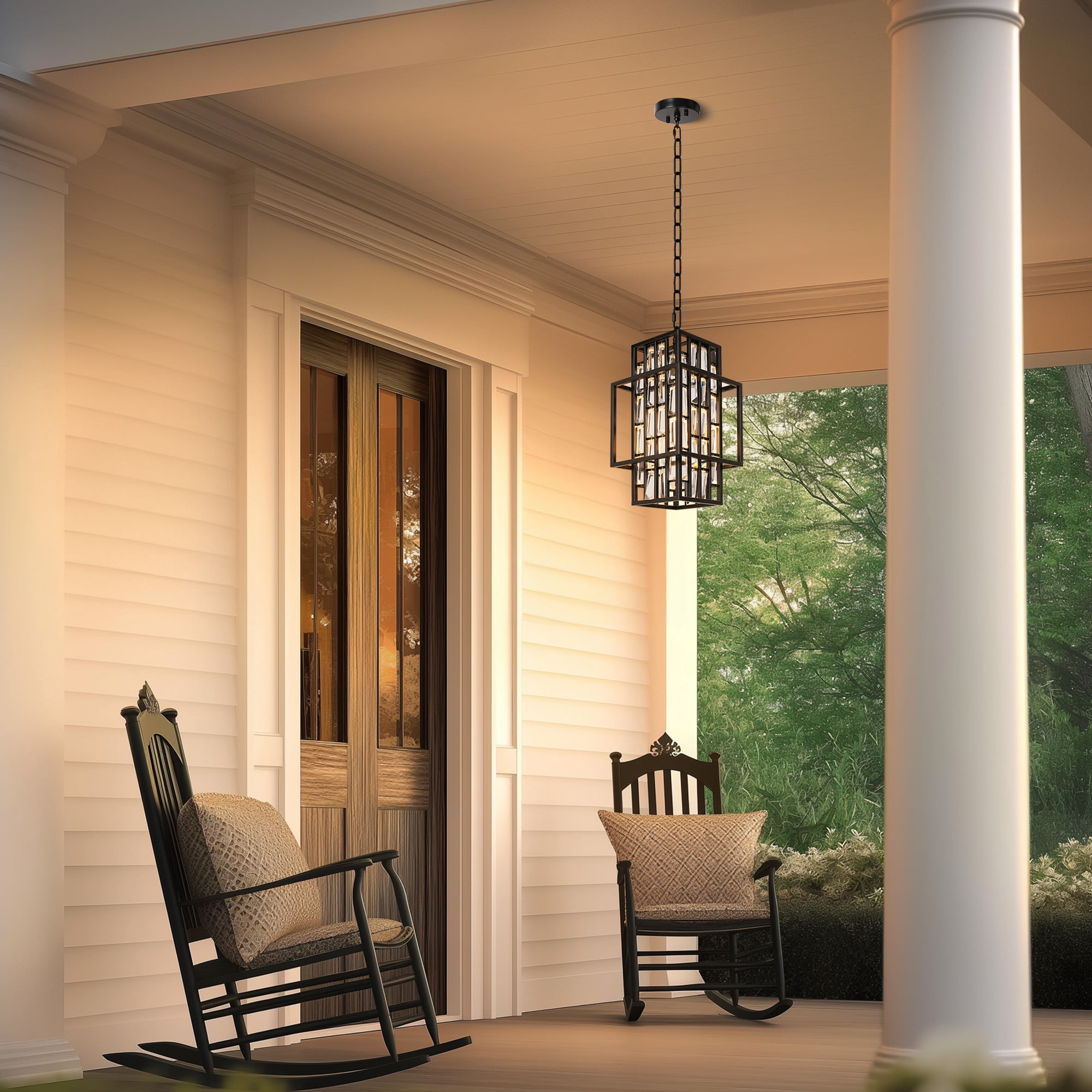 15in Outdoor Pendant Light Fixture Ceiling Crystal Hanging Lantern For Porch