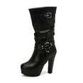 thumbnail image 4 of Mostsola Boots for Women Platform Heeled Mid Calf Punk Boots Pull on Wide Calf Tall Boots, 4 of 9