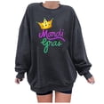 thumbnail image 2 of Rciityk Gray Women's Long Sleeve Drop Shoulder Sweatshirts Crew Neck Mardi Gras Print Pullover Top Fall Casual Loose Comfy Blouse, 2 of 4