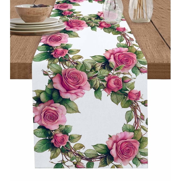 Rose Flower Table Runner 36 Inches, Watercolor Spring Floral Farmhouse Modern Bed Runner Dresser Scarves Tabletop for Indoor Outdoor Parties/Ceremony/Banquet, 13"x 36"