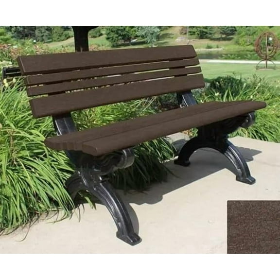 Sturdy Essentials Cambridge 4 Foot Outdoor Bench – 100% Recycled Polywood Outdoor Bench with Cast-Iron Look Frame – Durable, Weather-Resistant, Eco-Friendly Seating for Parks & Gardens - Brown
