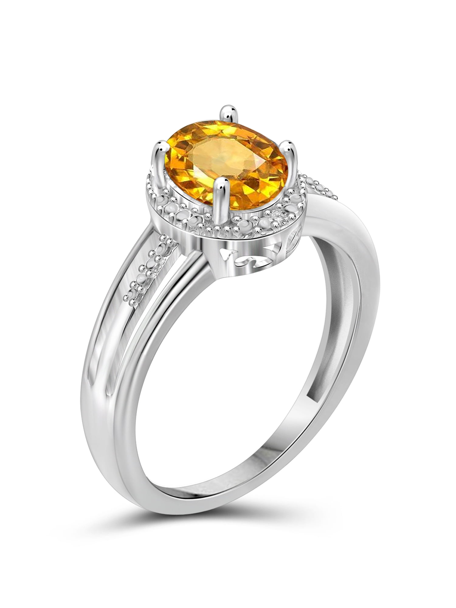 JewelersClub Citrine Ring Birthstone Jewelry – 1.10 Carat Citrine 0.925 Sterling Silver Ring Jewelry with White Diamond Accent – Gemstone Rings with Hypoallergenic 0.925 Sterling Silver Band