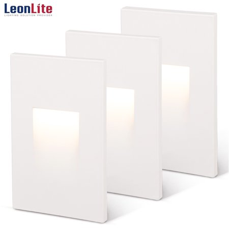 LEONLITE 120V Step Lights  3.5W Dimmable Indoor LED Stair Light  CRI90 110lm  3000K Warm White  ETL Listed Outdoor Staircase  Aluminum Waterproof  5 Years Warranty  White  Pack of 3