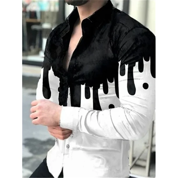 Cárdigan de lujo de moda de fiesta para hombre, camisa de solapa con botones para hombre, camisa informal con estampado de manga larga, ropa de diseñador para hombre