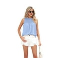 thumbnail image 2 of Womens Ruffle Neck Tank Tops Shirred Frill Dot Sleeveless Blouse Shirts Sky blue XL, 2 of 9
