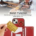 thumbnail image 3 of Wallet Function Case for iPhone 13 with Shoulder Strap & Card Slot Holder & Ring Buckle & Magnetic Clasp, Premium PU Leather Flip Folio Zipper Purse Women Girls Phone Case, Red, 3 of 10