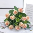 thumbnail image 2 of ZOELNIC Rose Flower Bouquet Artificial Flowers Wedding Decoration 11 Heads Silk Flowers Fake Roses Flores Home Decor Bunch, 4PACK Champagne, 2 of 3