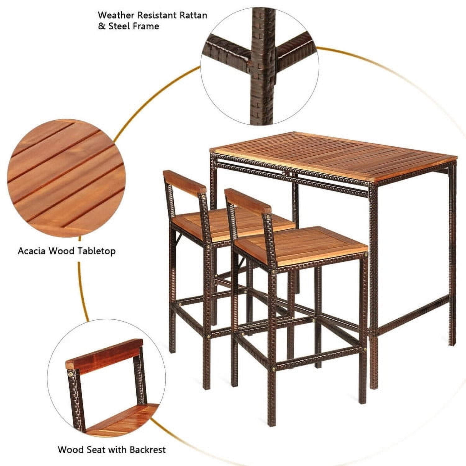 Aimee Lii 3 Pieces Patio Rattan Wicker Bar Dining Furniture Set, Outdoor Patio Furniture Aimee Lii 3 Pieces Patio Rattan Wicker Bar Dining Furniture Set, Outdoor Patio Furniture
