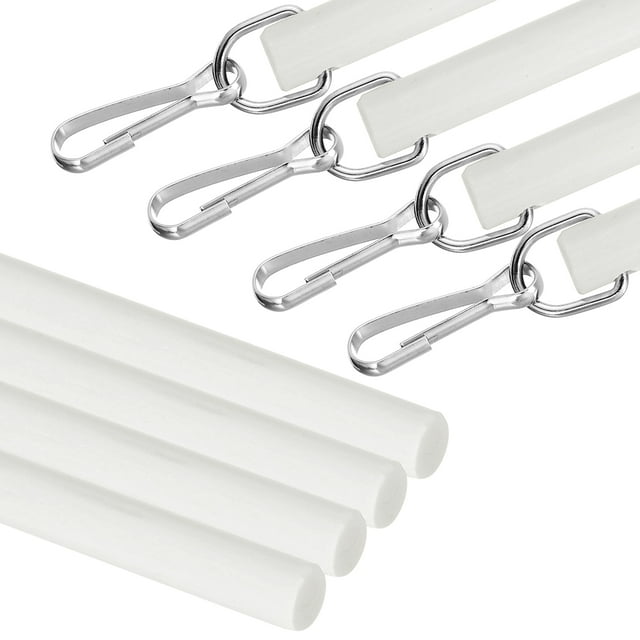 4Pcs 12" Varilla de cortina de acrílico, varilla de tirón universal con gancho de presión, blanca