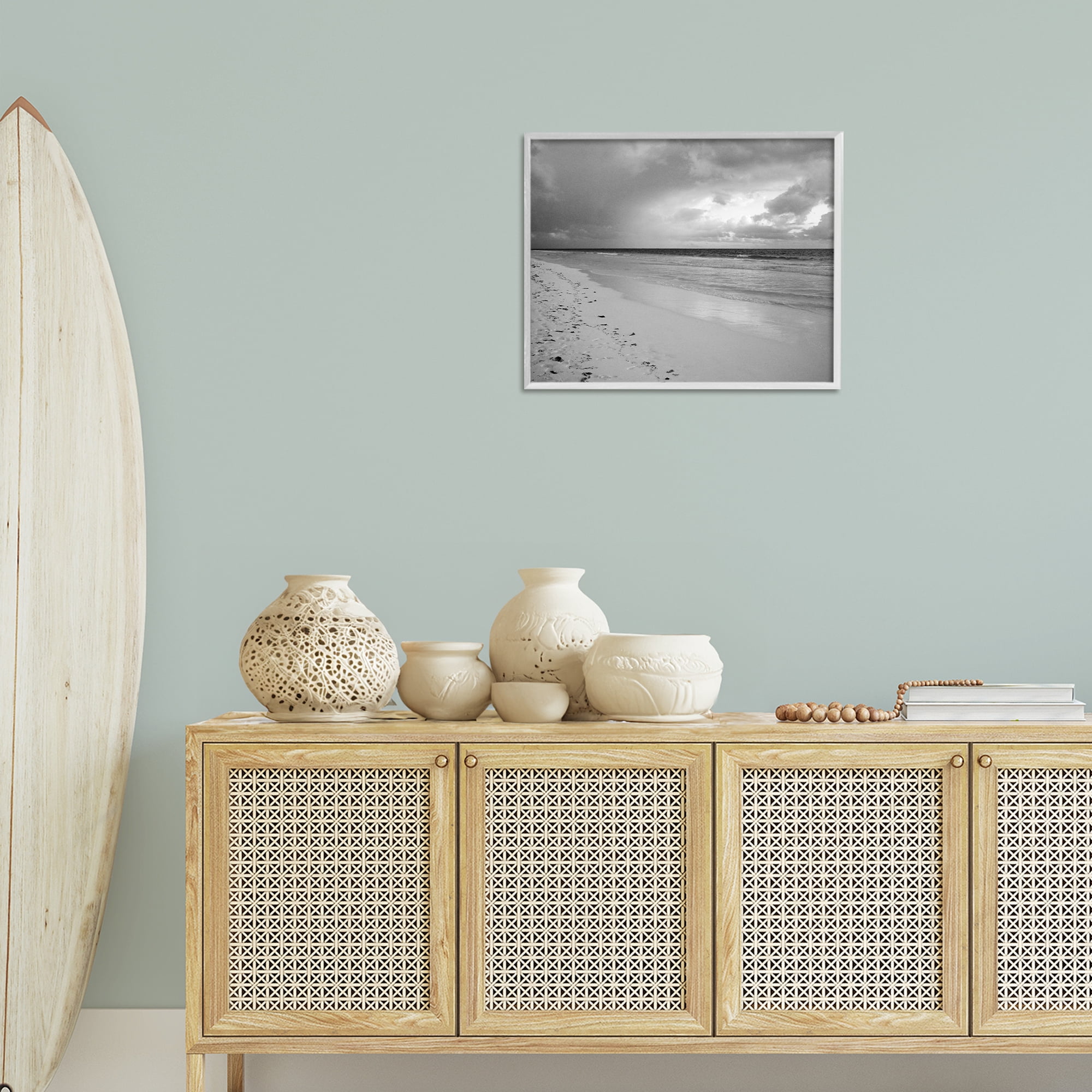 Stupell Industries Beach Shore with Footprints Coastal Photography White Framed Art Print Wall Art, 20 x 16