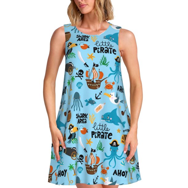 Disketp Animal Pirate para Vestido sin Mangas para Mujeres, Vestidos de Verano para Mujeres, Casual y Holgado para la Playa