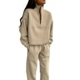 thumbnail image 2 of Women'S Sweatsuit Sets 2 Piece Fleece Outfit Half Zip Sweatshirt and Joggers Pants Tracksuit Khaki S, 2 of 8