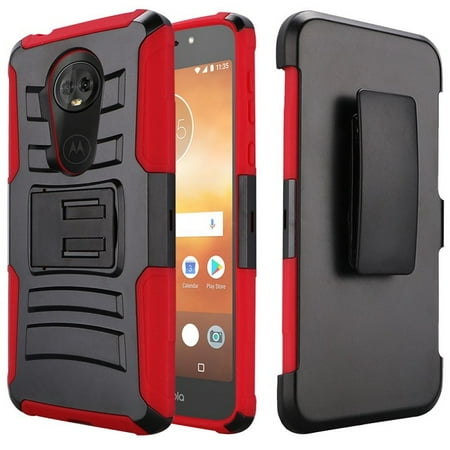 Kick Rod - Phone Case for Motorola Moto E5 Supra, Motorola Moto E5 Plus, Holster Belt Clip Cover Case with Kickstand (Red)