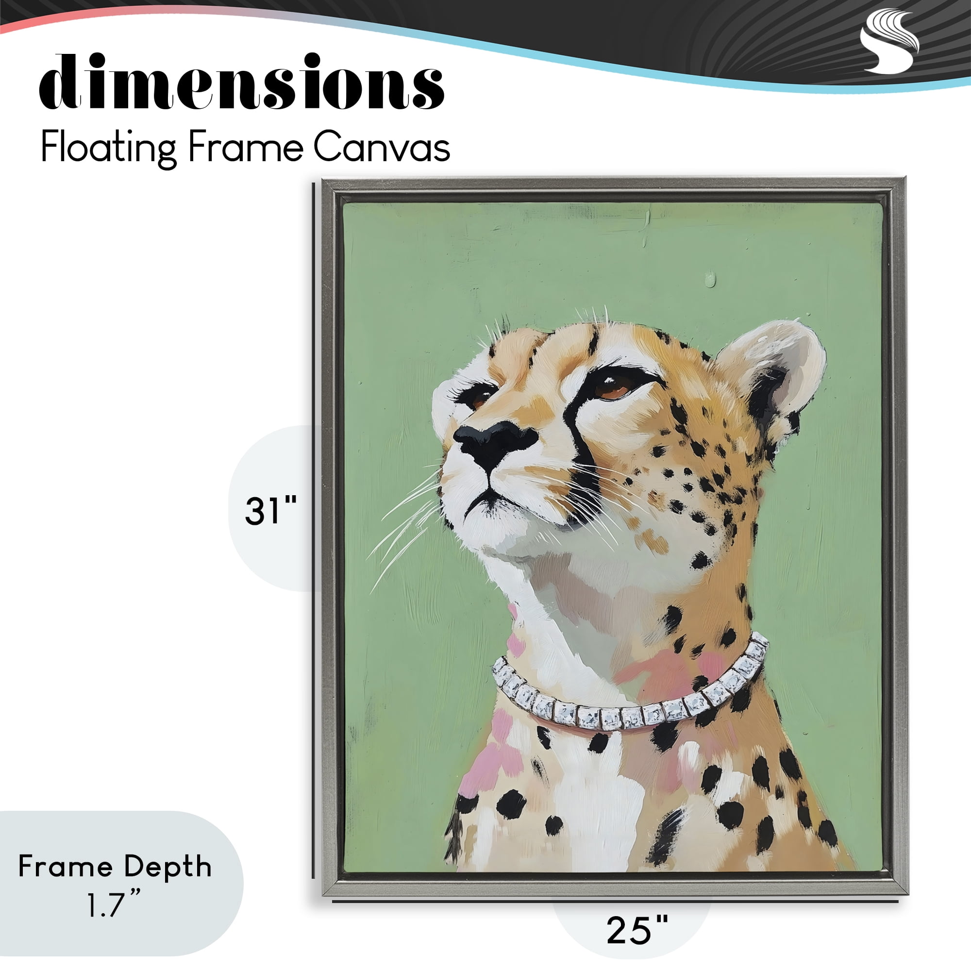Stupell Industries Glam Cheetah with Jewels Gray Framed Floater Canvas Wall Art, design by The Prints Vibe