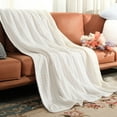 thumbnail image 3 of Ntbay Cotton Cable Knit Sherpa Twin Blanket for Couch, Soft Warm Fleece Knitted Throw for Bed, Sofa, Chair - Extra Cozy, Machine Washable, Comfortable Home Decor, 60"x80", White, 3 of 5