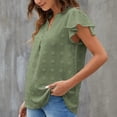 thumbnail image 3 of Blusa de mujer con cuello en V y manga con volantes, camiseta femenina holgada y transpirable de poliéster con puntos para primavera, verano y otoño, verde claro XL, 3 of 6
