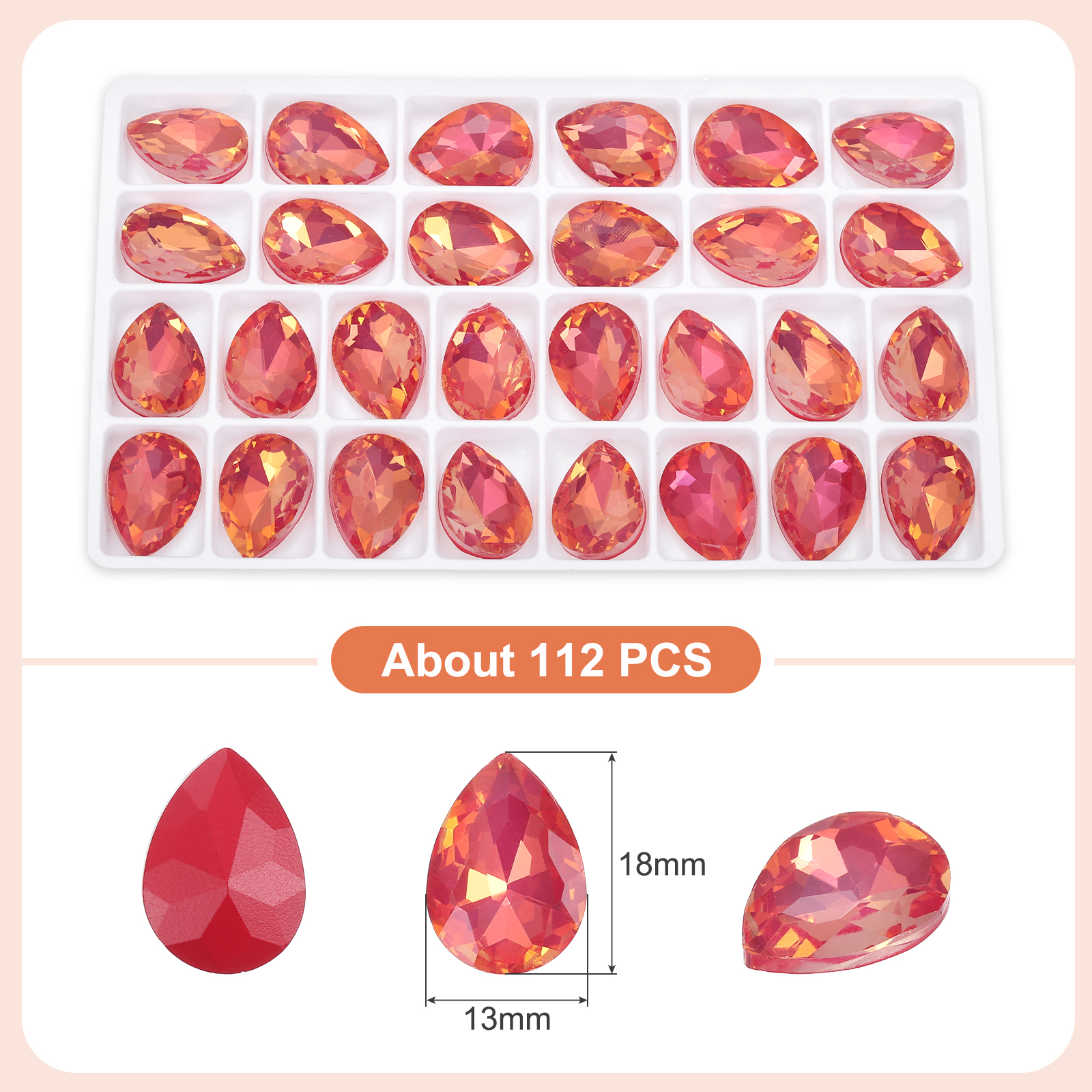 Uxcell 0.71'' x 0.51'' Tear Drop Rhinestones for Nails Pointed Back Rhinestones Setting Crystals Stone Deep Red 112 Pcs