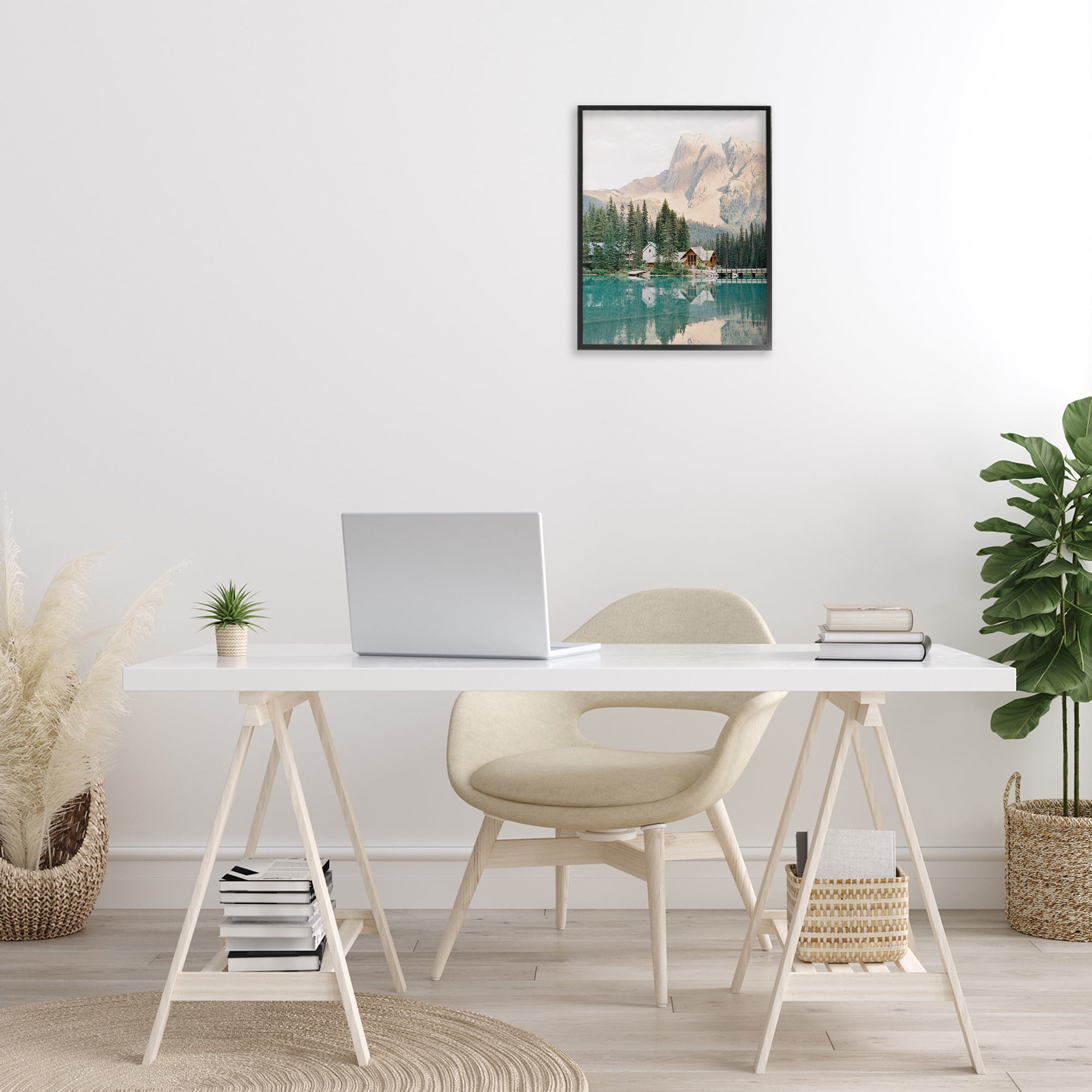 Stupell Industries Lakeside Cabin Landscape Landscape Photography Black Framed Art Print Wall Art, 16 x 20