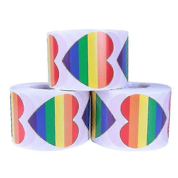 Pegatinas del Orgullo Gay, 3 rollos de pegatinas de corazones arcoíris para fiestas del Orgullo Gay, envoltorios de regalos, sobres y decoración de álbumes de recortes.