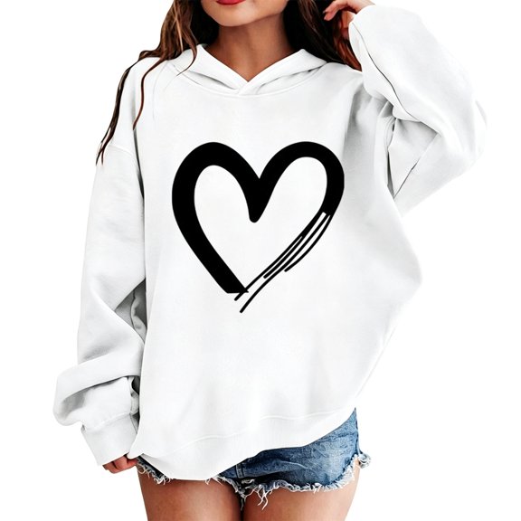 Toddler Girls Hoodies Heart Print Hoodies Sweatshirts Long Sleeve Casual Hooded Pullover Autumn Outerwear Size 4-5T,White