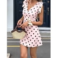 thumbnail image 4 of Women's Polka Dot V-Neck Shoulder Detail Sleeveless Mini Dress Pink M, 4 of 10