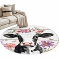 thumbnail image 2 of Round Area Rug 3ft, Summer Floral Cow Butterfly Non-Shedding Washable Area Rug, Farmhouse Animal Floral on Wood Non Slip Low-Profile Circle Rugs for Living Room, Bedroom Dining Room, 2 of 9