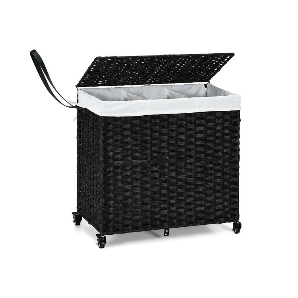 Finihen Laundry Hamper, Laundry Basket, Laundry Hamper with Wheels and Lid, for Bathroom, Laundry Room, Black Finihen Laundry Hamper, Laundry Basket, Laundry Hamper with Wheels and Lid, for Bathroom, Laundry Room, Black