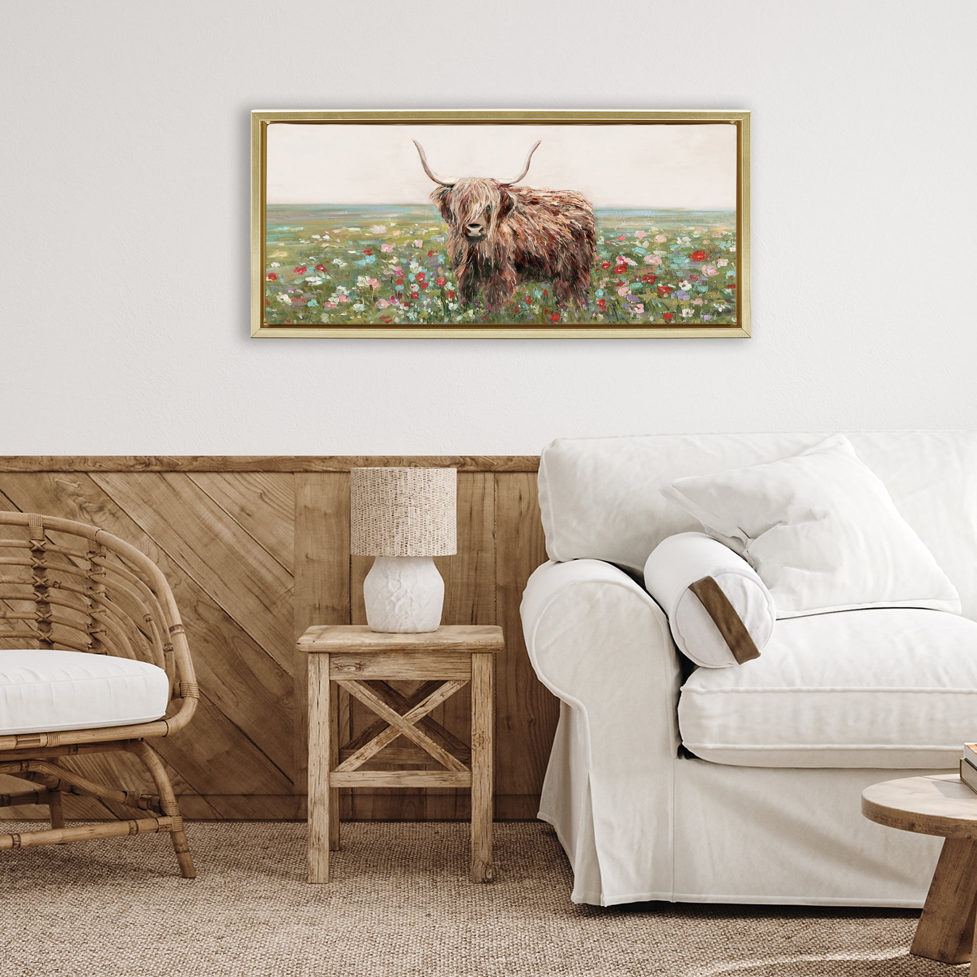Stupell Industries Grazing In Poppy Field Gold Framed Floater Canvas Wall Art, design by Sally Swatland