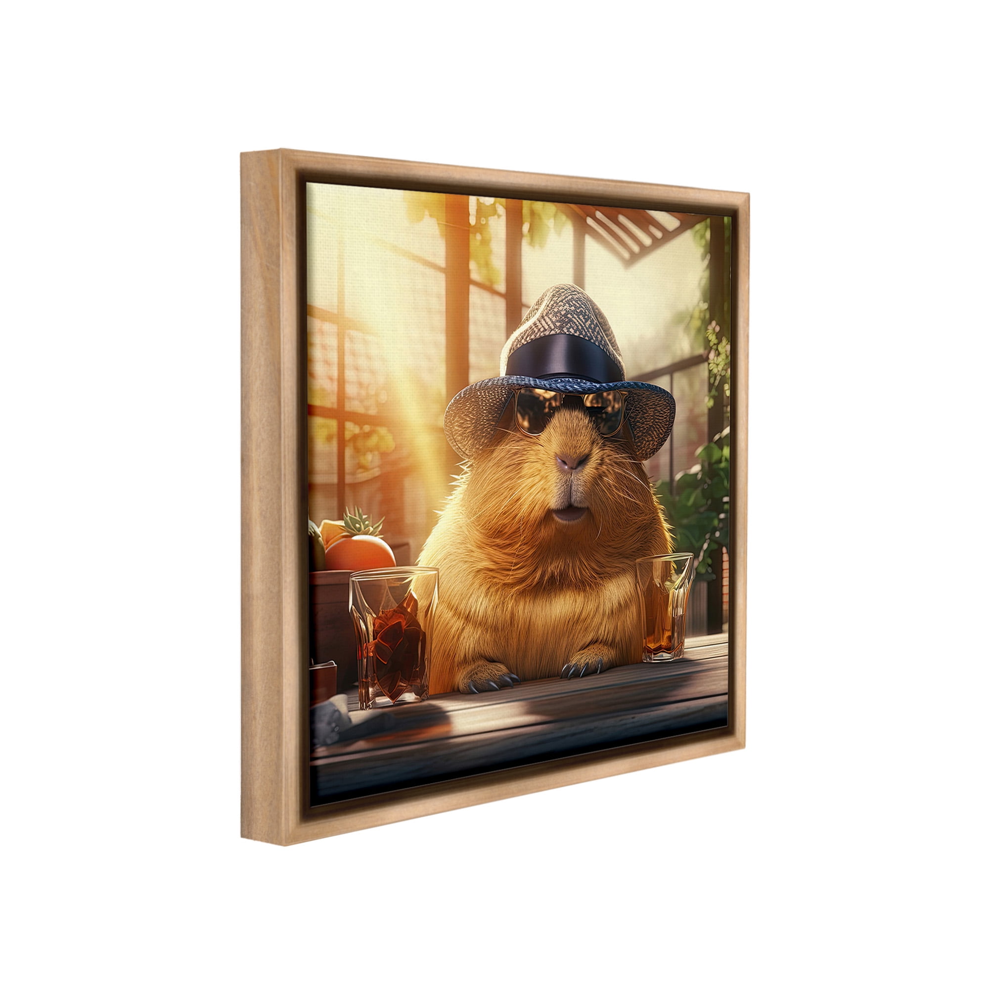 Stupell Industries Beaver & Summer Sunlight Animals & Insects Painting Brown Floater Framed Canvas Art Print Wall Art, 18 x 18